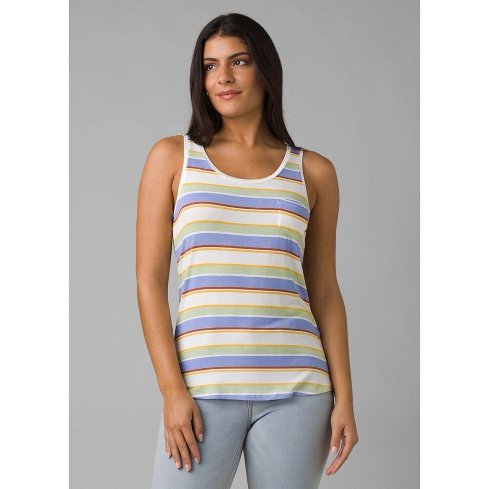 NWT prAna Foundation Scoop Neck Tank L Morning Glory Stripe Tencel Modal Stretch